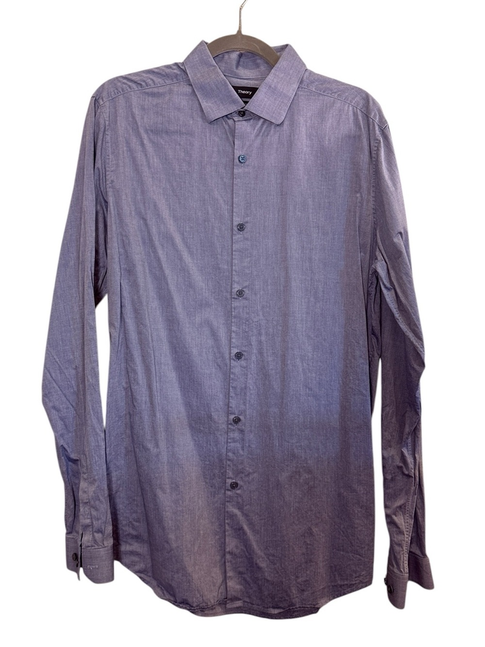 Theory Men's Slim Fit Cotton Long-Sleeve Dress Shirt in Chambray Blue Sz 16 L